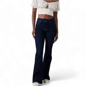 American Eagle Super High-Rise Flare Cross Waist Dark Blue Stretch Jeans 8R